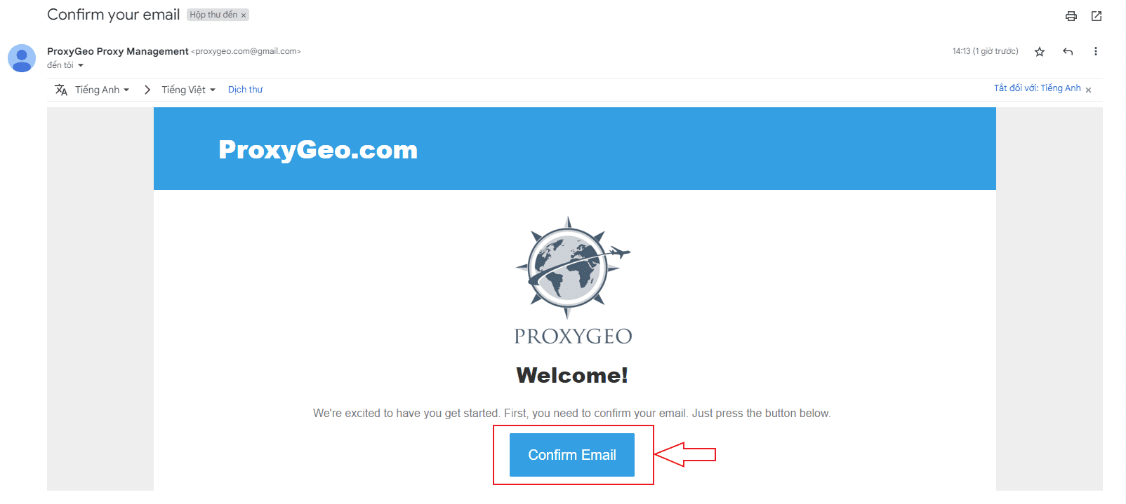 Click vào Confirm Email để xác nhận tài khoản
