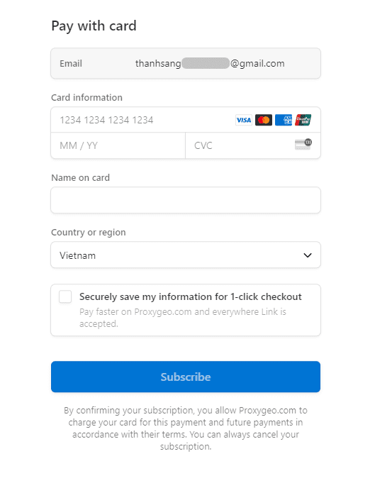 Điền đầy đủ thông tin và click vào Subcribe