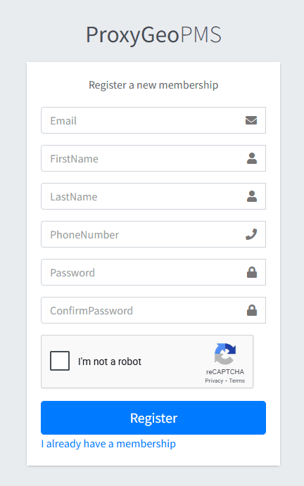 Tạo tài khoản tại ProxyGeo.com để thuê máy ảo